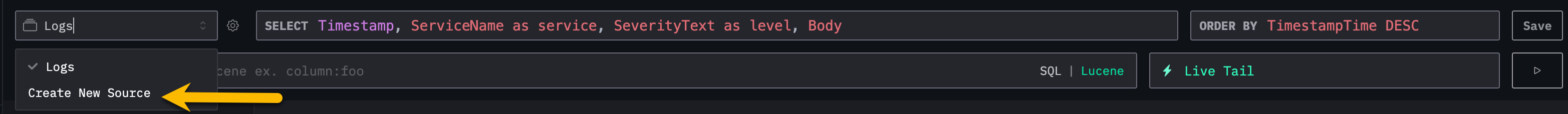 HyperDX: Создать Новый Источник
